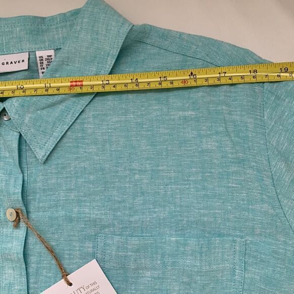 NWT Susan Graver Linen Blend Roll Up Tab Sleeve Women’s Shirt Size 1Xp - Picture 3 of 9